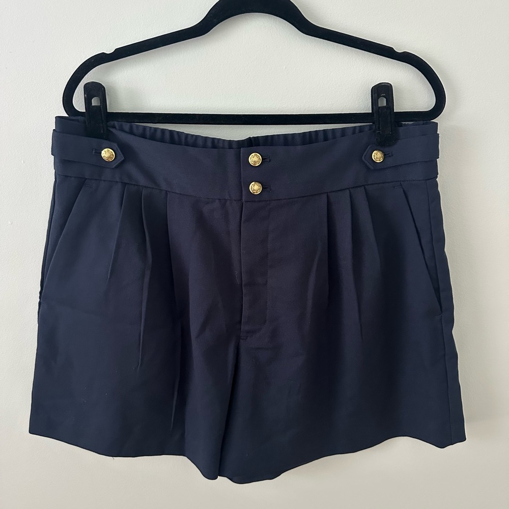 Banana Republic Pleated Navy Shorts with Gold Buttons